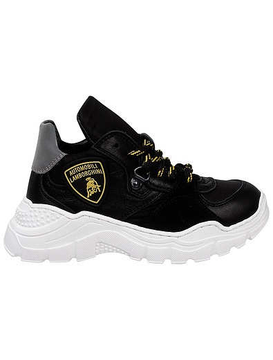 Черные кроссовки из натуральной кожи с текстильными вставками Automobili Lamborghini - 2101119980134 - Фото 3