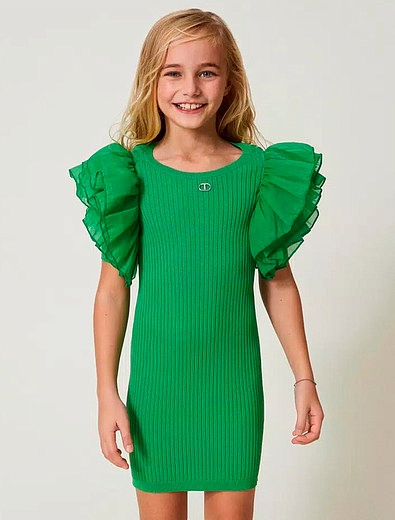 Зелёное платье с оборками на рукавах TWINSET - 1054509413235 - Фото 2