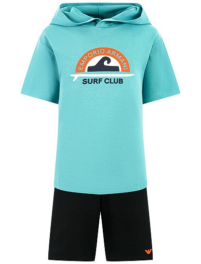 Хлопковый комплект из футболки и шорт EMPORIO ARMANI - 3024519411185 - Фото 1
