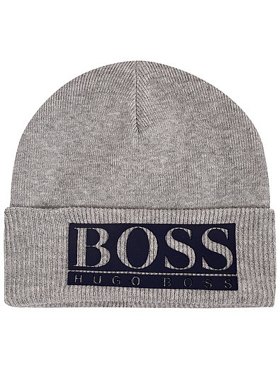 Серая шапка с крупным логотипом HUGO BOSS - 1354519181491 - Фото 1