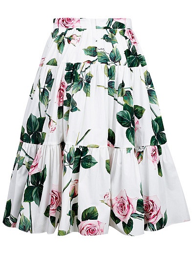 Юбка из поплина с принтом Тропические розы Dolce & Gabbana - 1041209070028 - Фото 6