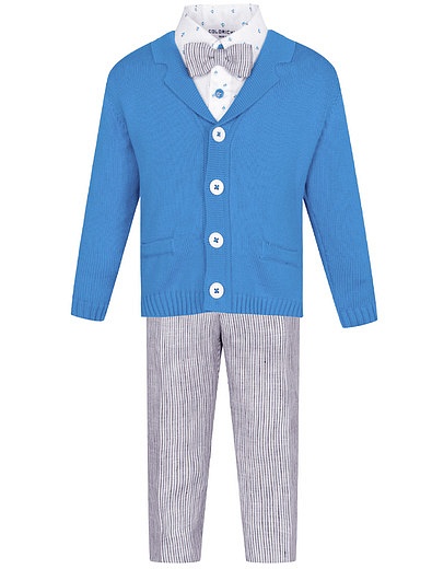 Комплект из голубого кардигана, рубашки, брюк и бабочки Colorichiari - 3044519370503 - Фото 1