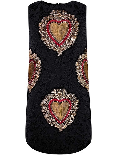 Черное платье с аппликацией &quot;Сердце&quot; Dolce & Gabbana - 1051109880542 - Фото 1