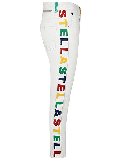 Белые брюки с разноцветным логотипом сбоку Stella McCartney - 1084509272778 - Фото 4