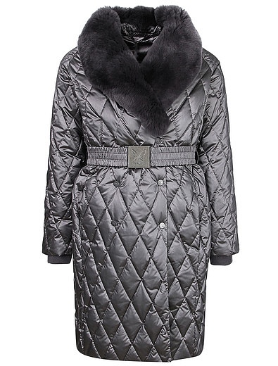 Стеганое серебряное пальто с отделкой из кролика NAUMI - 1124209980204 - Фото 1