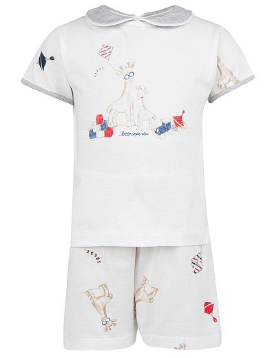 Хлопковая пижама с принтом жирафы Sottocoperta - 0211219670230 - Фото 1