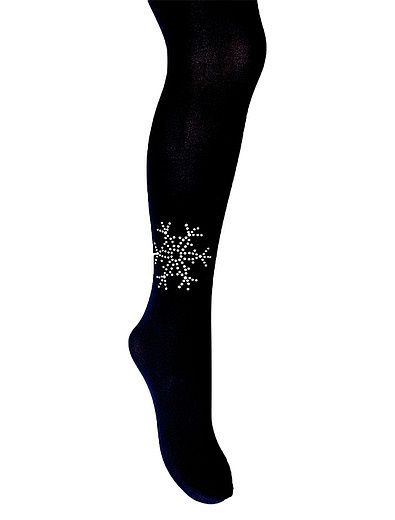 Черные  эластичные колготка со снежинкой из страз 30 den YULA - 1294500271322 - Фото 2