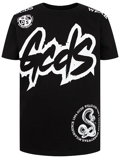 Чёрная футболка с контрастным логотипом GCDS mini - 1134519171612 - Фото 1