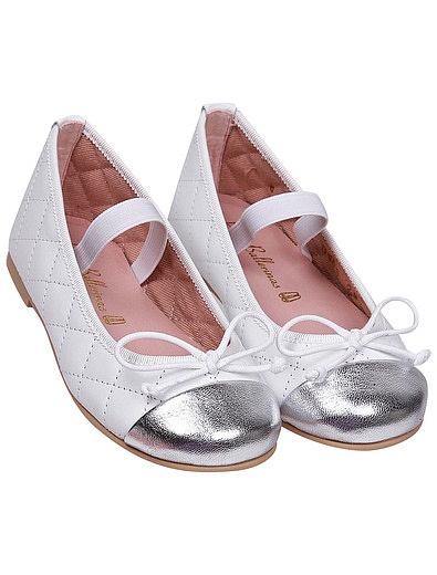 Белые стеганые туфли с серебряными мысами PRETTY BALLERINAS - 2014509172005 - Фото 1