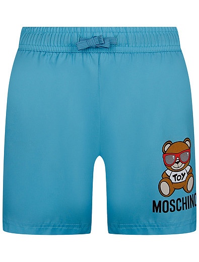 голубые пляжные шорты с логотипом Moschino - 4104519271589 - Фото 1