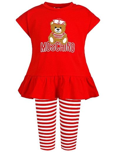 Красный комплект из леггинсов и футболки с баской Moschino - 3024509374698 - Фото 1