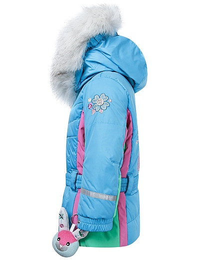 Голубая куртка с поясом и отделкой из натурального меха POIVRE BLANC - 1071509980048 - Фото 2