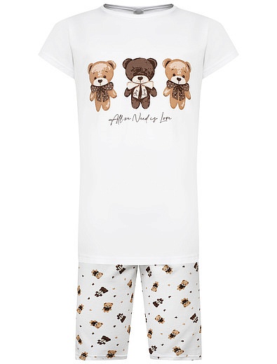 Пижама с медвежатами для девочки белая Story Loris - 0214509370841 - Фото 1