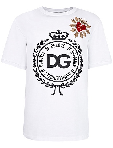 Футболка с принтом логотипа короны и сердце Dolce & Gabbana - 1131209970135 - Фото 1