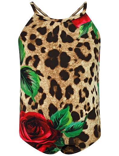 Купальник с принтом леопард и розы Dolce & Gabbana - 0882509970097 - Фото 1
