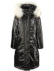 Чёрное пуховое пальто с меховой отделкой - 1121109880085