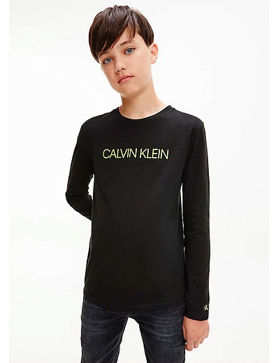Черный лонгслив с контрастным логотипом CALVIN KLEIN JEANS - 4164519185255 - Фото 2