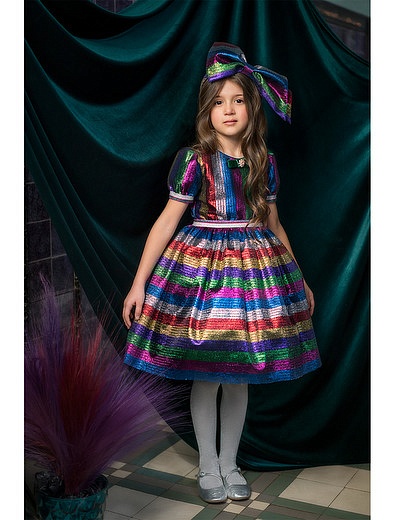 Сверкающее платье в разноцветную полоску EIRENE - 1052509980030 - Фото 3