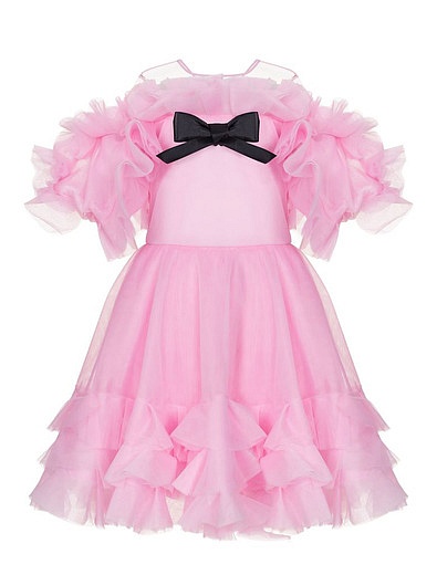 Короткое розовое платье с чёрным бантом SASHA KIM - 1054609283752 - Фото 1