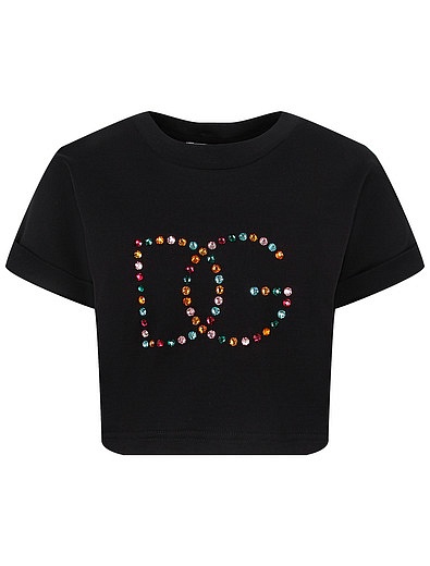 Короткая футболка с логотипом из страз Dolce & Gabbana - 1134509270257 - Фото 1