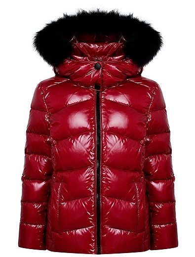 Красная пуховая куртка с отделкой из натурального меха TRE API - 1074509080824 - Фото 1