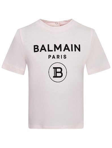 Пудровая футболка с логотипом Balmain - 1134509282656 - Фото 1