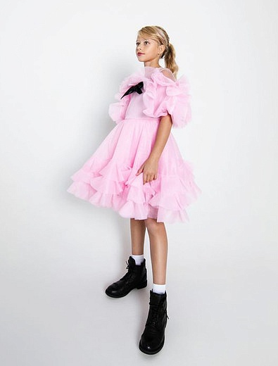 Короткое розовое платье с чёрным бантом SASHA KIM - 1054609283752 - Фото 2