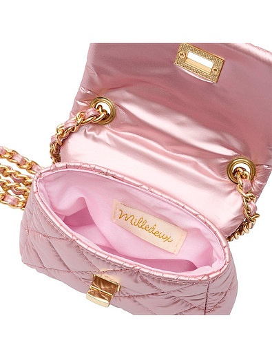 Розовая стёганая сумка с золотистой фурнитурой Milledeux - 1204500370024 - Фото 4