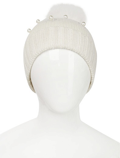 Белая шапка из шерсти и кашемира с бусинами Regina - 1351209980037 - Фото 3