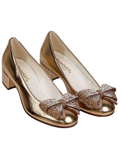 Золотые туфли из натуральной кожи с бантиками из страз Missouri - 2014509081086 - Фото 1