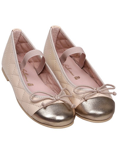 Бежевые стеганые туфли с золотыми мысами PRETTY BALLERINAS - 2014509171886 - Фото 1