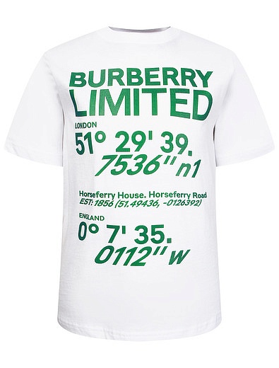 Белая футболка с принтом &quot;координаты&quot; Burberry - 1134529178120 - Фото 1