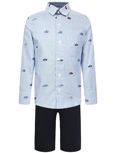 Комплект из рубашки в полоску и шорт с ремнём Lapin House - 3021519870011 - Фото 1