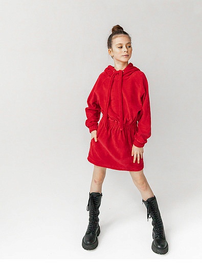 Красное плюшевое платье с капюшоном Motion kids - 1054500181591 - Фото 2