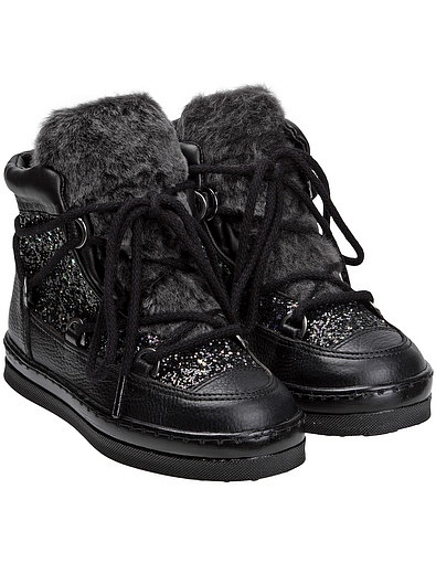 Черные ботинки со шнуровкой и глиттером UNISA - 2031109780034 - Фото 1