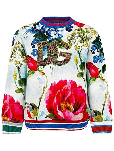 Свитшот с цветочным принтом и логотипом Dolce & Gabbana - 0084509270577 - Фото 1