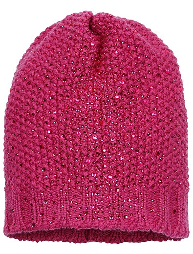 Розовая  шапка из шерсти и кашемира усыпанная стразами Regina - 1352609880316 - Фото 1