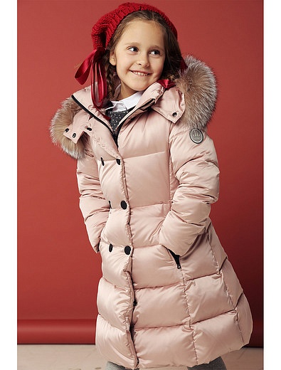 Пальто розовое с отделкой из меха песца Jums Kids - 1122609980060 - Фото 2