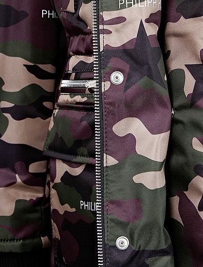 Куртка с принтом милитари и меховой отделкой Philipp Plein - 1072319980174 - Фото 3