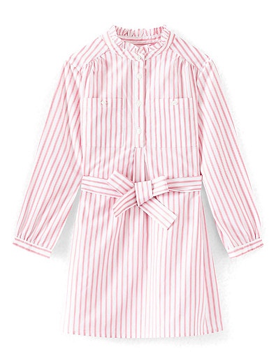 Платье-рубашка в бело-розовую полоску из хлопка Bonpoint - 1054509187006 - Фото 1