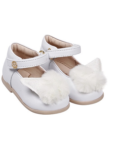 Белые туфли с меховыми помпонами Florens - 2011209980022 - Фото 1