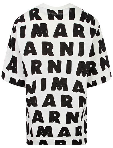 Хлопковая футболка со сплошным принтом логотипа Marni - 1134509282083 - Фото 5