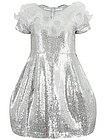 Серебристое платье с воздушным воротником - 1054509389998