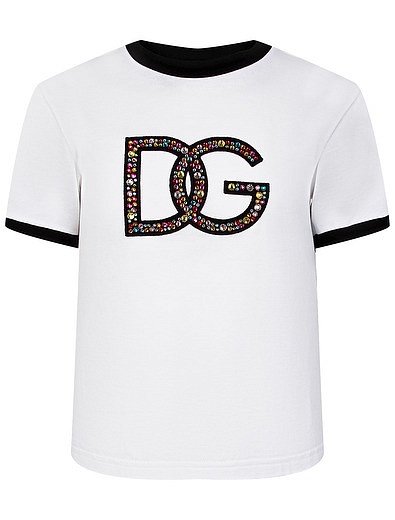 Футболка с логотипом из разноцветных кристаллов Dolce & Gabbana - 1134509270202 - Фото 1