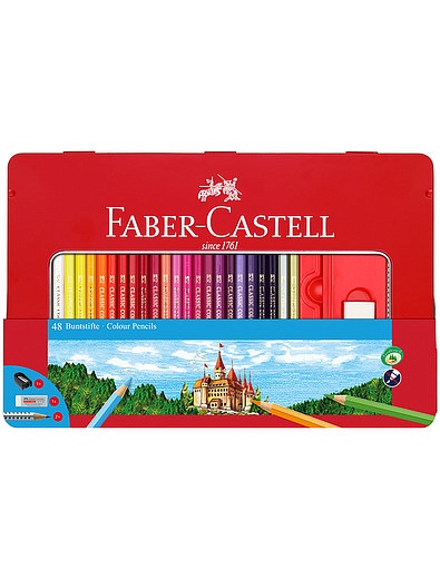 Карандаши цветные  &quot;Замок&quot;, 48 цветов (ластик,точилка, 2 чернографитных карандаша) Faber-Castell - 6884528280250 - Фото 1