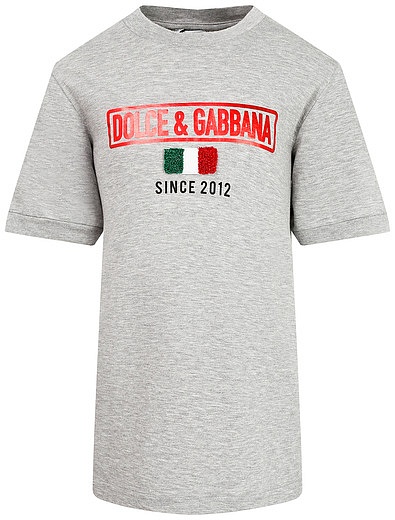 Футболка с принтом логотипа и нашивкой Dolce & Gabbana - 1131709980122 - Фото 1