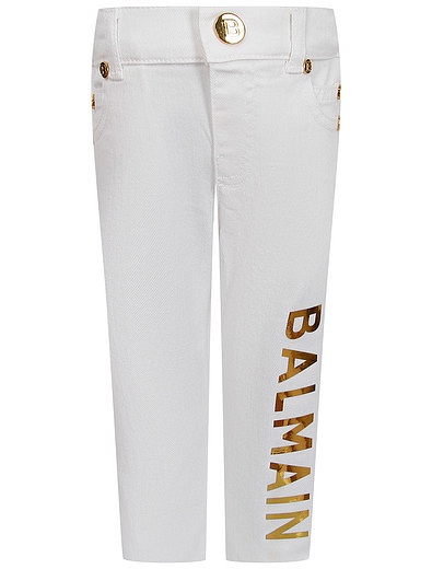 Белые джинсы с золотым логотипом Balmain - 1164529370521 - Фото 1