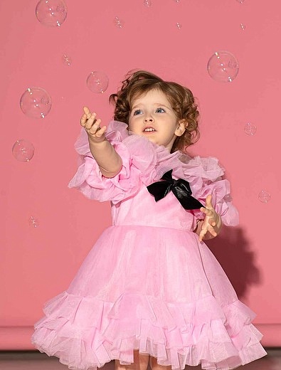 Короткое розовое платье с чёрным бантом SASHA KIM - 1054609283752 - Фото 7