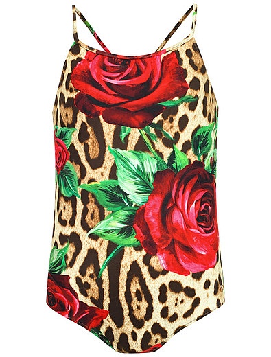 Купальник леопардового принта с розами Dolce & Gabbana - 0887709970809 - Фото 1