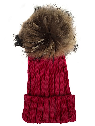 Красная шерстянная шапка с помпоном из натурального меха Regina - 1354509080636 - Фото 1